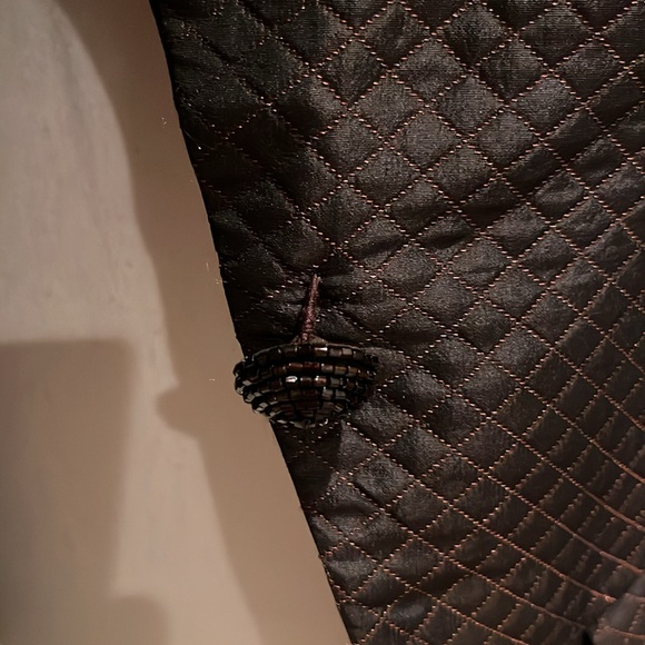 Pamela Dennis Quilted Silk Blazer Chocolate Brown Beaded Buttons Size 6 USA - Picture 8 of 14